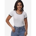 thumbnail image 3 of Women Summer Short Sleeve Shirts Crewneck Striped Color Block T Shirts Slim Fit Basic Tee Tops, 3 of 6