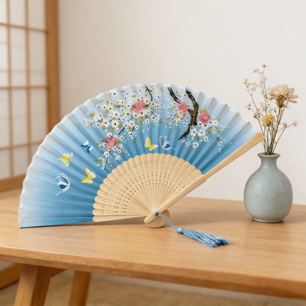 Estilo plegable a mano con tela de madera y seda, papel portátil para bodas de verano, atrezzo de escenario, decoraciones para fiestas
