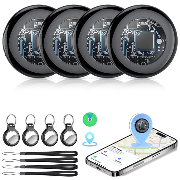 Bluetooth Tracker, Smart Air Tracker Tags-4 Pack, Key Finder and Item Locator Works with Apple Find My (iOS Only), with Protective Case/Key Ring/Lanyard, Tracker Tag for Keys/Luggage/Wallet, etc.