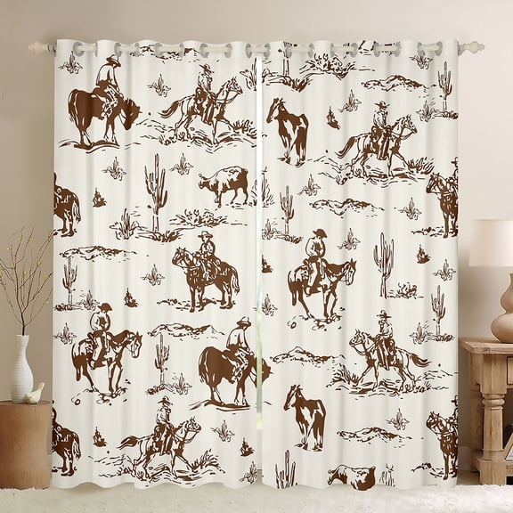 Homewish Rustic Western Cowboy Black Out Curtains,Tropical Desert Cactus Curtains Pack of 2 (42x63 Each),Country Farmhouse Cattle Bedroom Curtains For Boys Kids,Microfiber Bedroom Decor