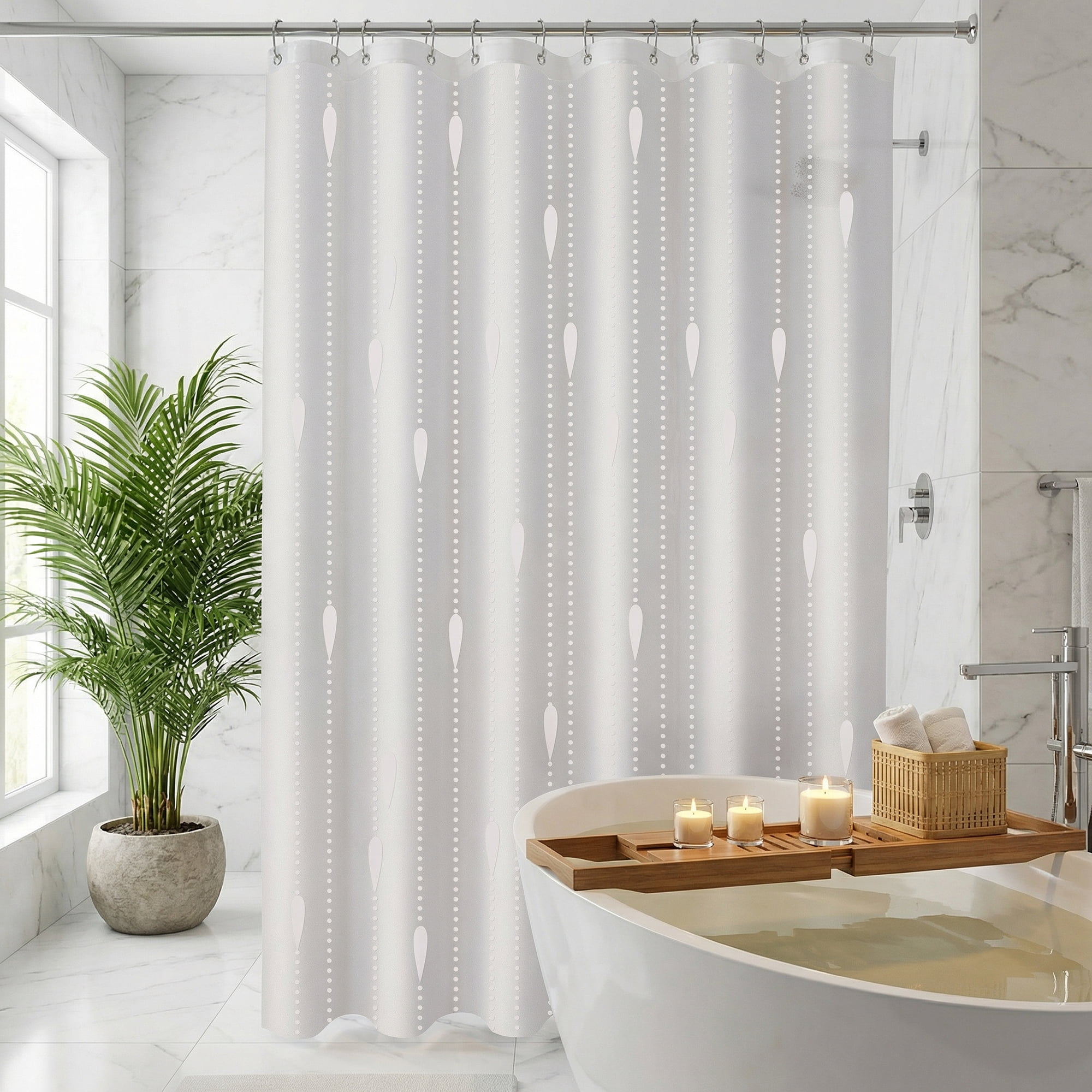 Unique Bargains Semi-Transparent EVA Bath Curtain Set White Water Droplets 71"W x 71"L