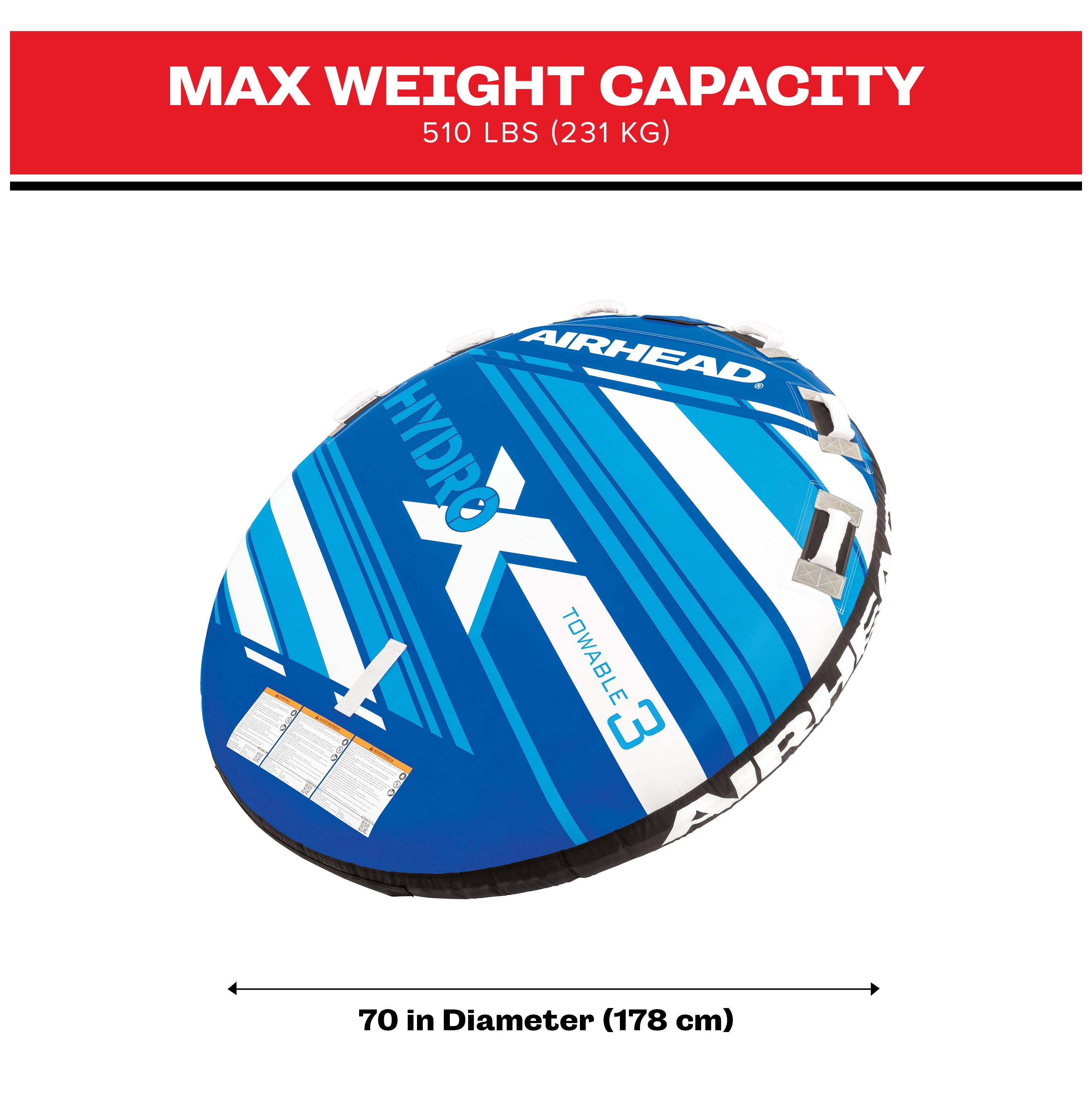 Airhead Hydro-X 3 Person Nylon Towable Tube, Max Weight 510 lbs