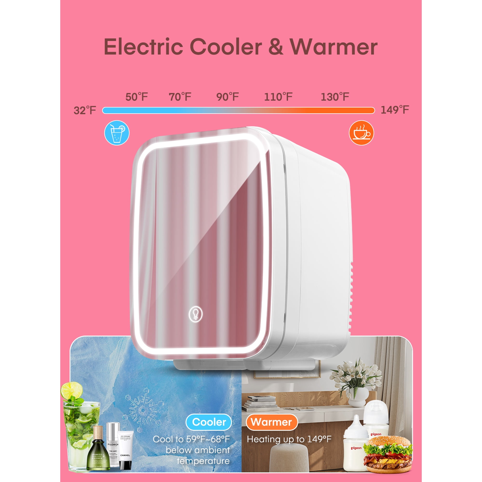 FOHERE 5L/6 Can Mini Fridge, Portable Cooler & Warmer Refrigerator for Skincare, White