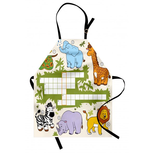 Word Search Puzzle Apron Colorful Crossword Game for Children Wild Jungle Safari Animals Grid