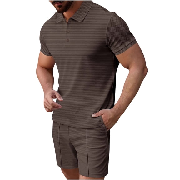 Rvwovn Men's Casual Summer Golf Shirt and Shorts Matching Set Breathable Lightweight 2-Piece Outfit
