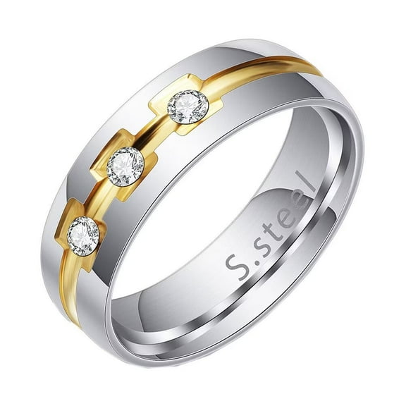 PAMTIER Men's Stainless Steel 6MM High Polished Cubic Zirconia Wedding Ring Size 10