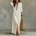 thumbnail image 6 of ClodeEU Women's Linen Blend Button Down Maxi Shirt Dress,Casual Loose Summer Beach Cover Up Dress White,Women's Plus L, 6 of 6