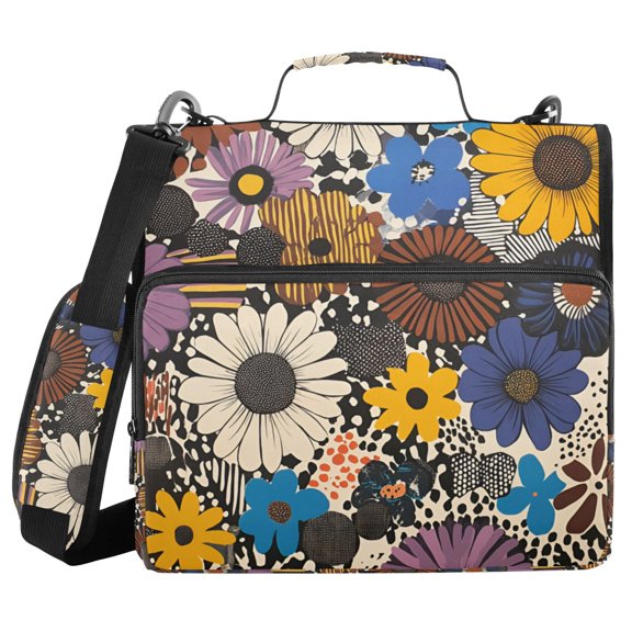 FORMRS Zipper Binder with Shoulder Strap 2-inch Ring 500 Sheet Capacity File Bag, Beige Flowers