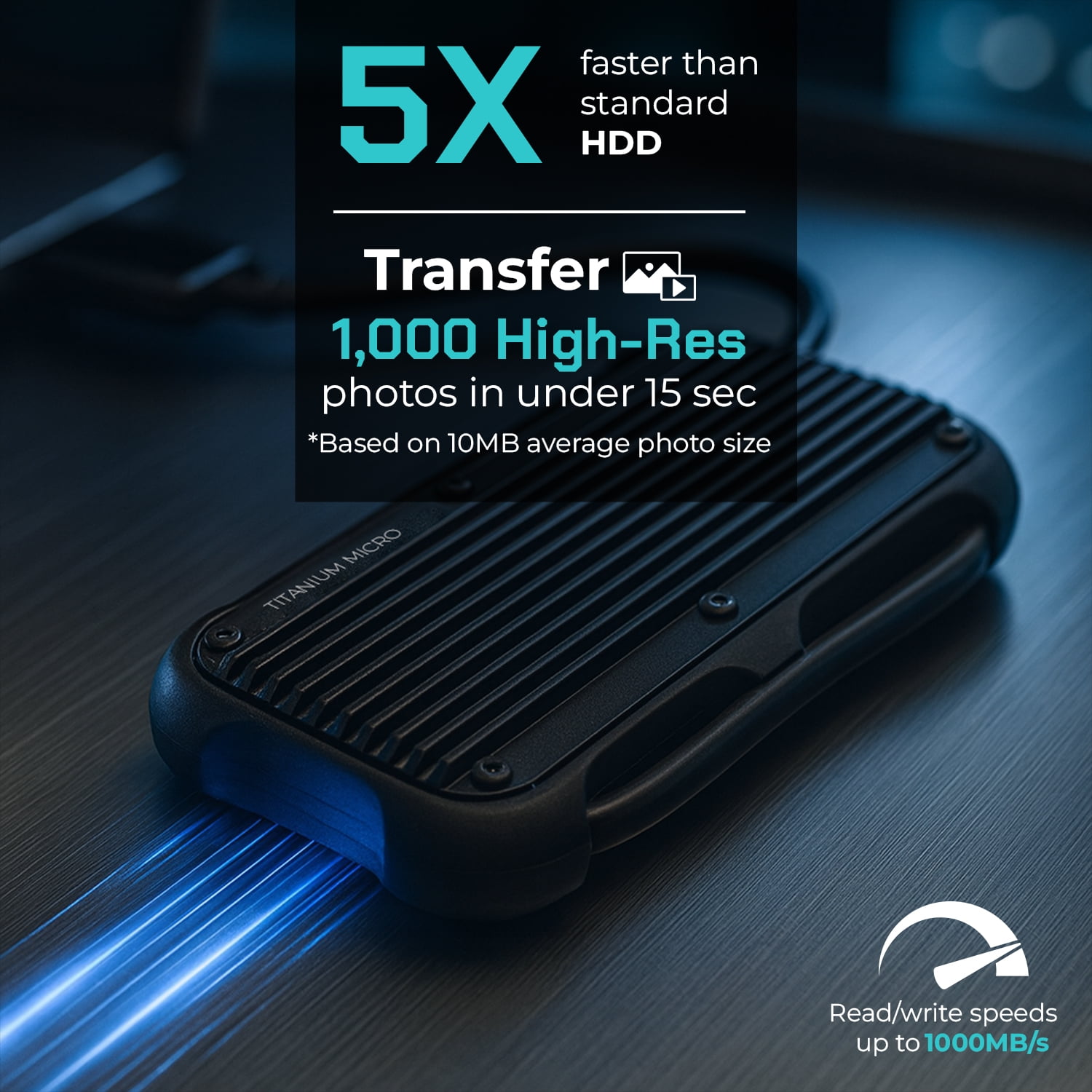 Titanium Micro Mercury 2TB Portable Aluminum SSD Up to 1000MB/S NVMe USB 3.1 IP66 water dust resistant for PC Mac Android and Game Console