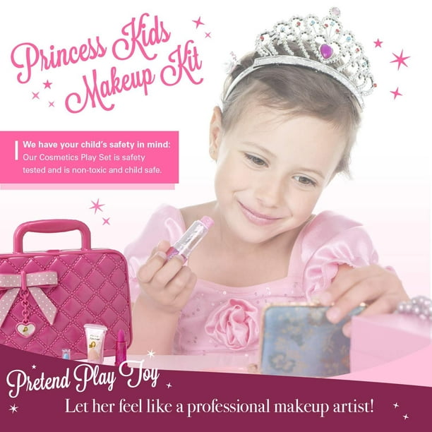 Kit de maquillage pour enfants Toysical pour fille avec démaquillant -  Ensemble cosmétique de princesse Play lavable et non toxique de 30 pièces -  Anniversaire idéal pour les petites princesses 