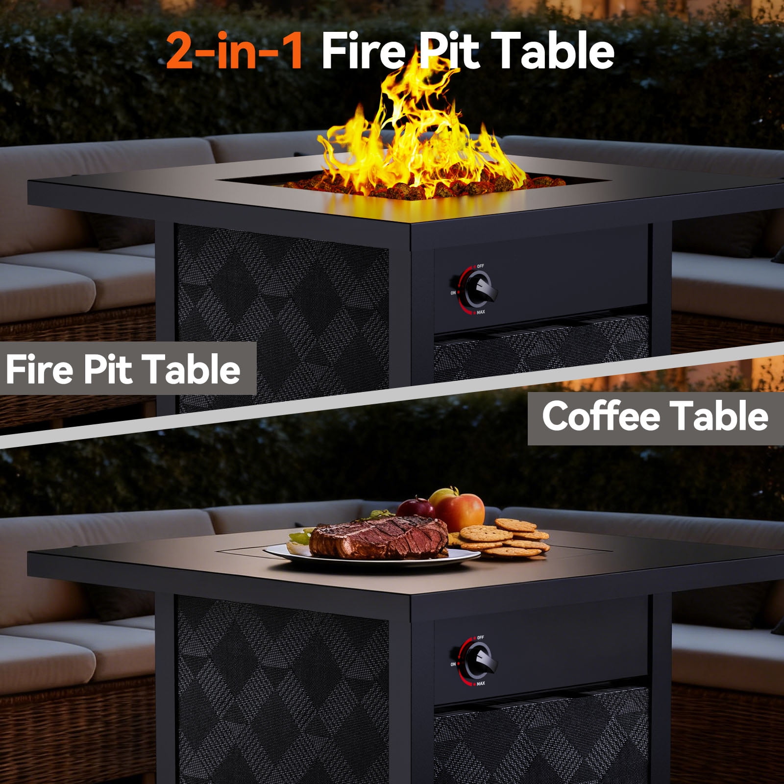 Philergo 28" Propane Fire Pit, 50,000 BTU Square Gas Fire Pit Table for Patio Garden Party with Lava Rocks, Removable Lid, CSA-Certified