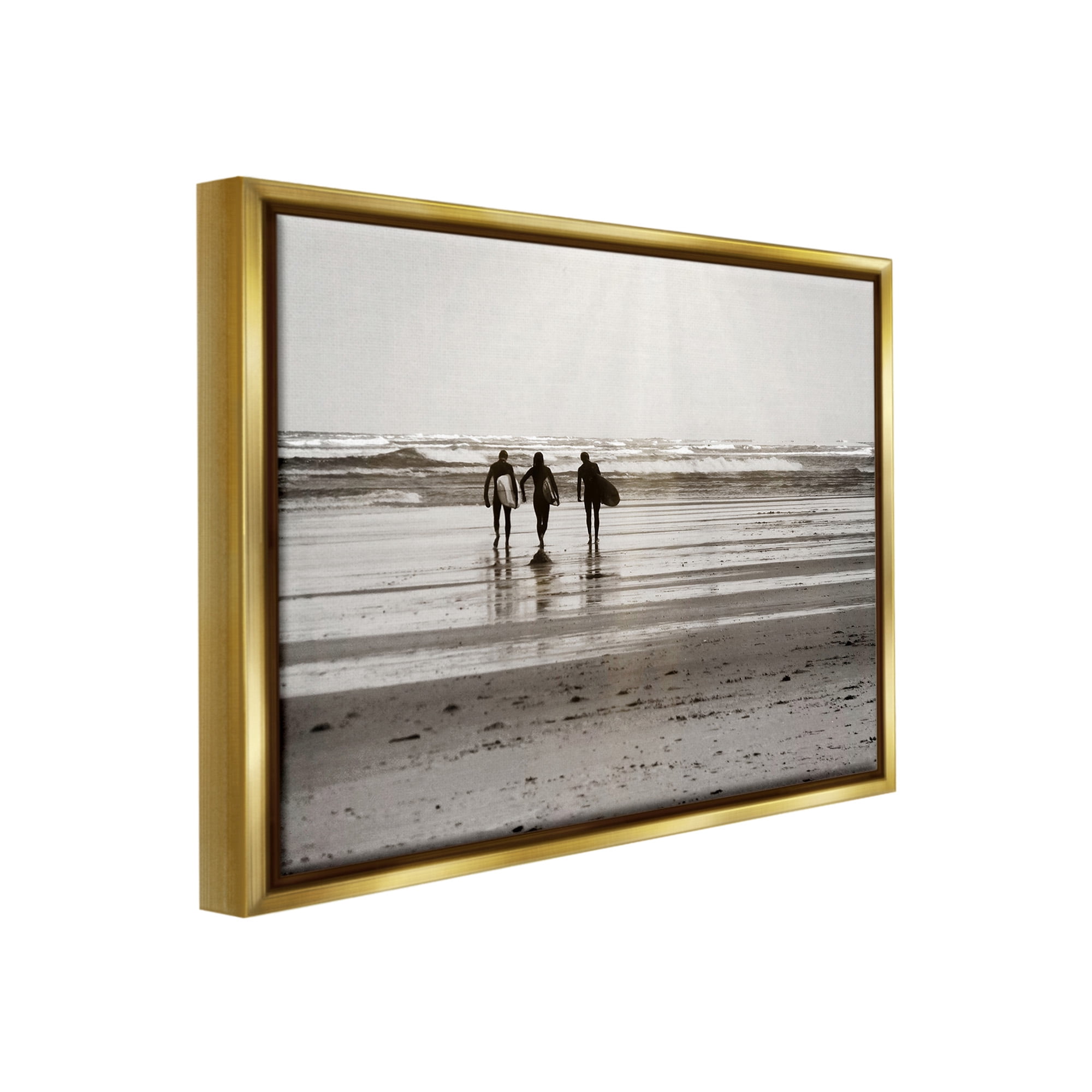 Stupell Industries Strolling Surfer Friends Landscape Photography Gold Floater Framed Canvas Art Print Wall Art, 21 x 17
