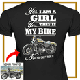 thumbnail image 3 of Motorcycle Personalized Women's T-shirt, Biker custom photo Women's T-shirt, funny Women's T-shirt gift for bikers Print on the back, Yes i'm a girl yes This is my bike no you can't ride it (bk51), 3 of 5