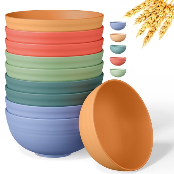 Quatish 8 PCS Unbreakable Cereal Bowls,Dishwasher & Microwave Safe Wheat Straw Bowls, Easy-to-Clean Lightweight Bowl,Multi-Color Portable for Picnics Plastic Bowls Set
