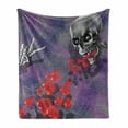 thumbnail image 1 of Skull Soft Flannel Fleece Throw Blanket, Skeleton in Love Throw Out Puke of Hearts Deadly Romantic Gesture Artwork, Cozy Plush for Indoor and Outdoor Use, 50" x 70", Grey Red and Purple, by Ambesonne, 1 of 6