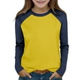 thumbnail image 2 of AUNVITO Boys & Girls Color Block Raglan Long Sleeve T-Shirt Casual Round Neck Top Relaxed Fit Modern Kids Apparel, 2 of 9