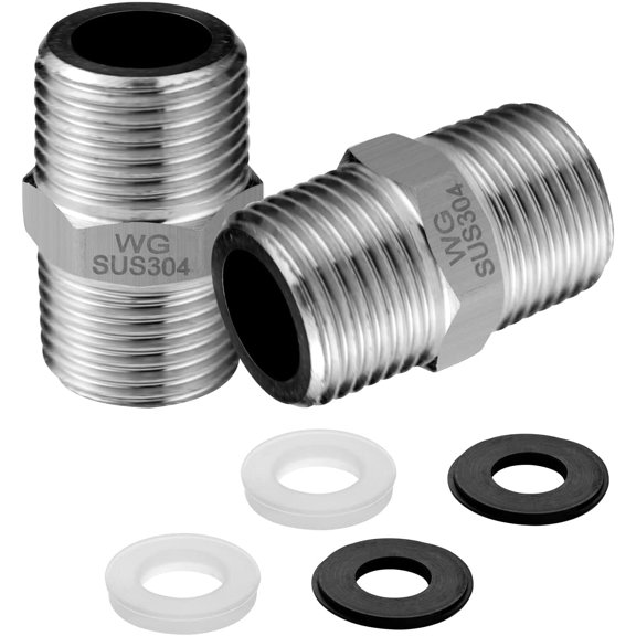 Shower Hose Extension Adapter, G1/2 to G1/2 Shower Hose Extender Fitting Shower Hose Extra Long Joint, Used to Connect Two Hoses Garden Hose, Solid Stainless Steel, 2 Pcs