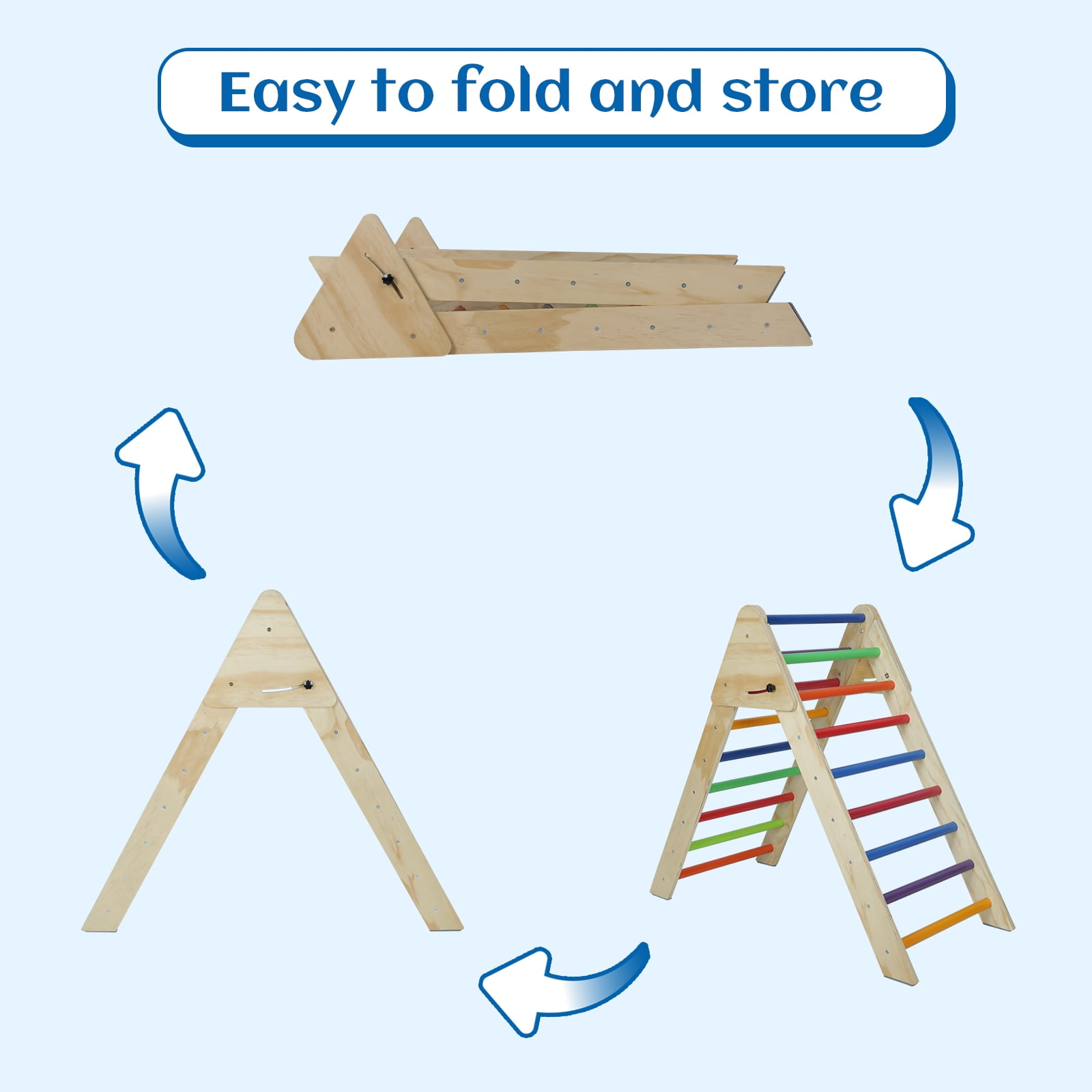 Multicolor Wooden Foldable Climbing Triangle Ladder, Montessori Pikler Play Gym, Adjustable Toddler Climber Indoor Play Structure for Kids 1-7 Years