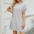 thumbnail image 4 of Rvkxad Womens Dresses Summer Under $10 Eyelet Loose Flowy Short Sleeve Dress Beach Summer A-Line Crew Neck Dresses Gray, 4 of 5