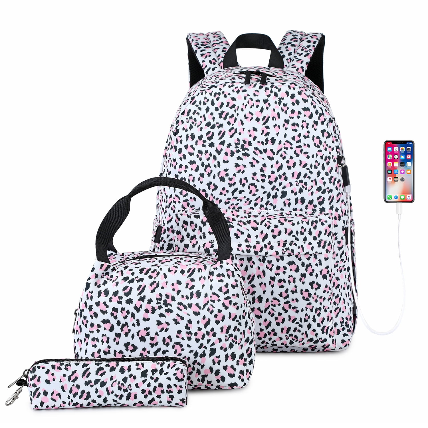 FKELYI 3 Pieces Brown Leopard Animal Cheetah Print School Bags for Kids  Girls Fashion Backpack Adjustable Shoulder Book Bag Set with Lunch Box  Pencil