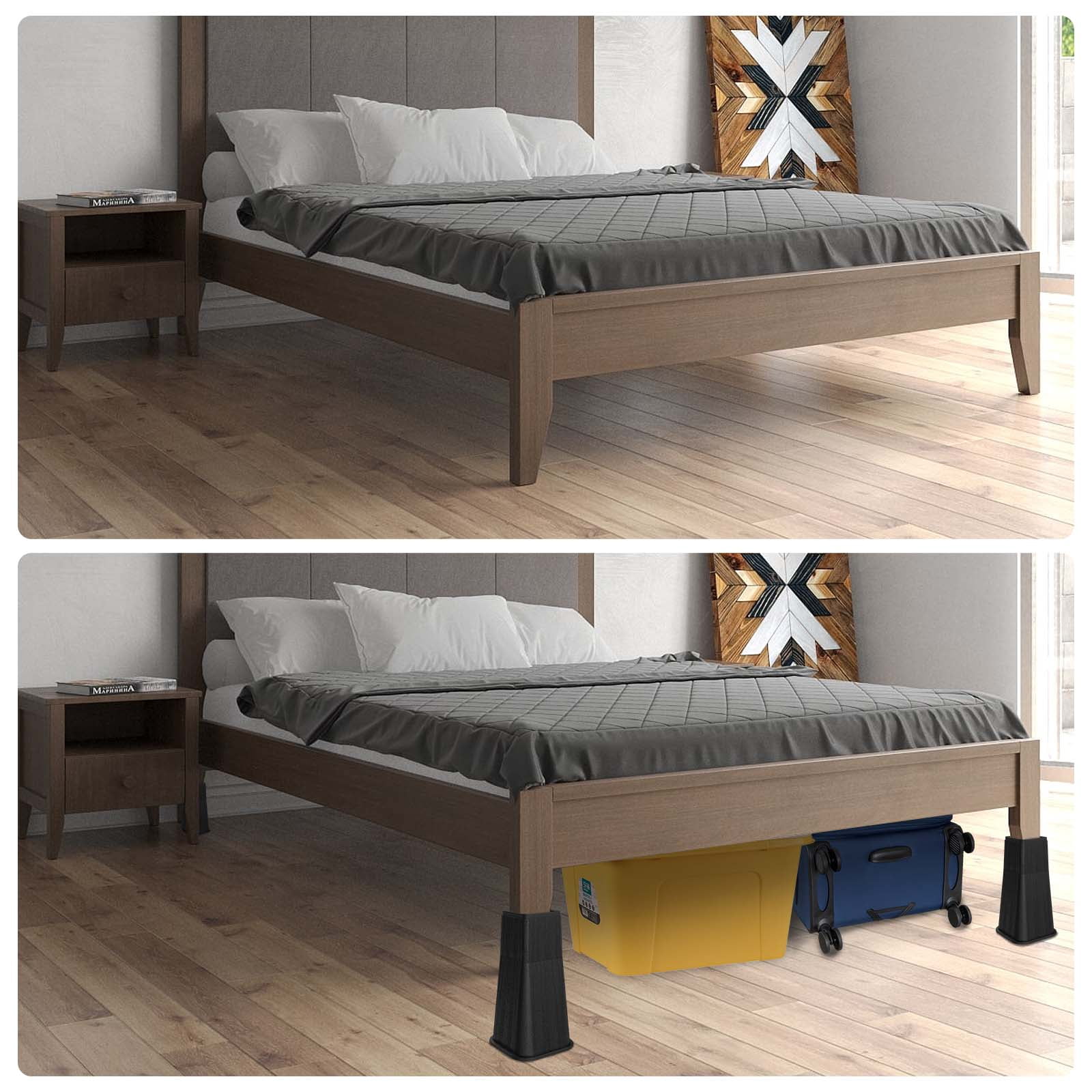 Bed Risers 10 Inch Heavy Duty, Stackable Furniture Risers Lifts 2inch 8inch, 10inch for Table, Desk Leg, Sofa, Couch, Supports Up to 6,000 Lbs, Black, 4 Pack