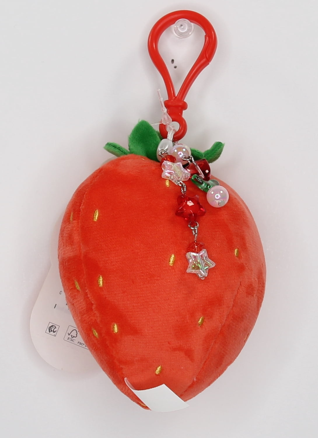Wonder Nation Girls Strawberry Plush Keychain Bag Charm, Red