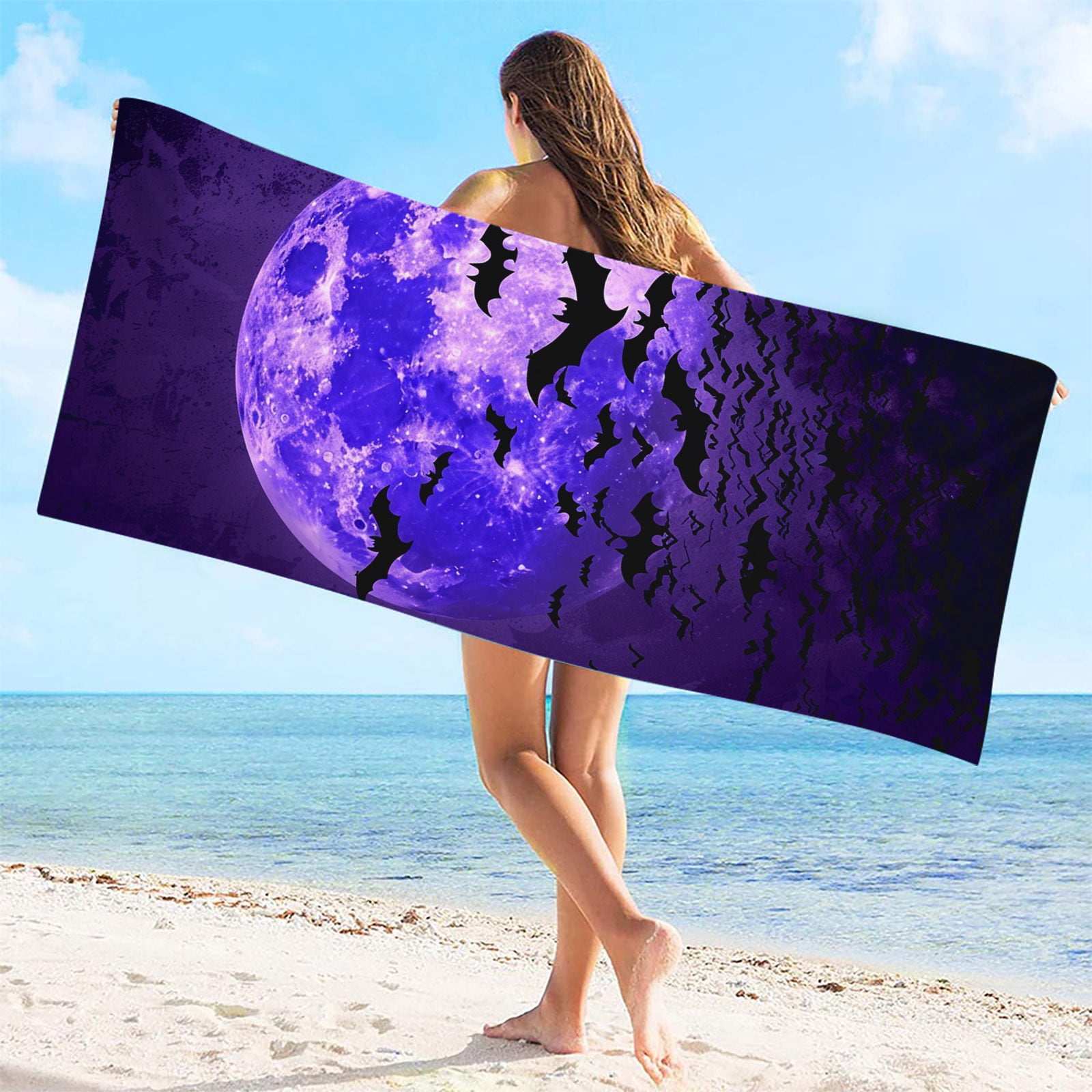 Riecok Halloween Beach Towels Beach Summer Oversized Microfiber Beach Towel Bath Towels Multicolor Blue Free Size