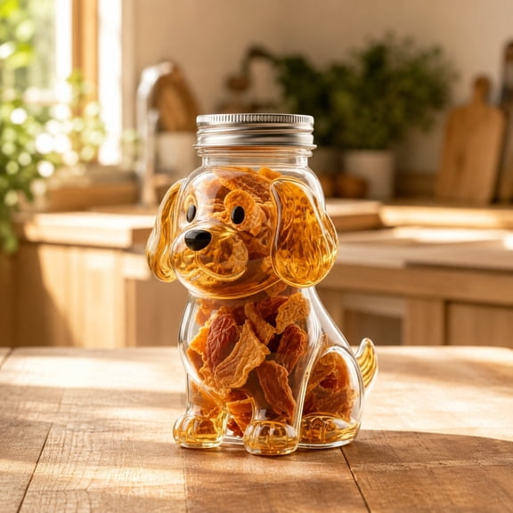 Aoznliie Dog Treat Jar, Airtight Candy Jar with Lid for Pet Snacks,Cute Dog Shaped Canister Food Storage Container,Kitchen Countertop Decor