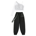 thumbnail image 3 of TiaoBug Girls 2 Piece Jazz Street Dance Outfit Hip Hop Crop Top with Jogger Pants Set Tracksuit Silver 12, 3 of 7