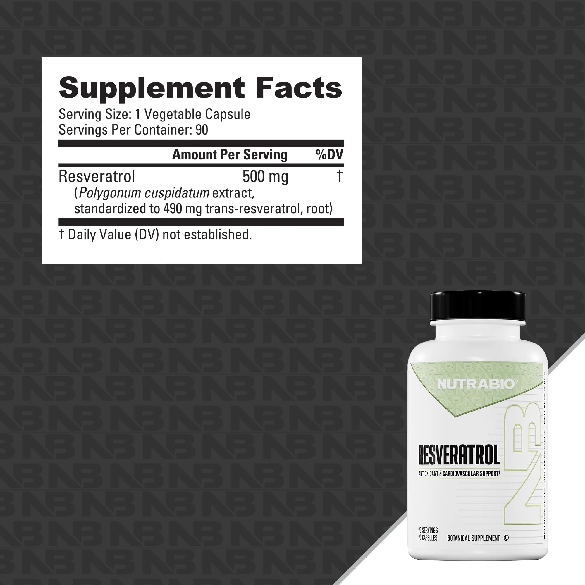 NutraBio 98% Pure Resveratrol Supplement 500mg - Standardized to 490mg Trans Resveratrol Supplement, Heart Health and Antioxidant Defense-90 Capsules- 90 servings