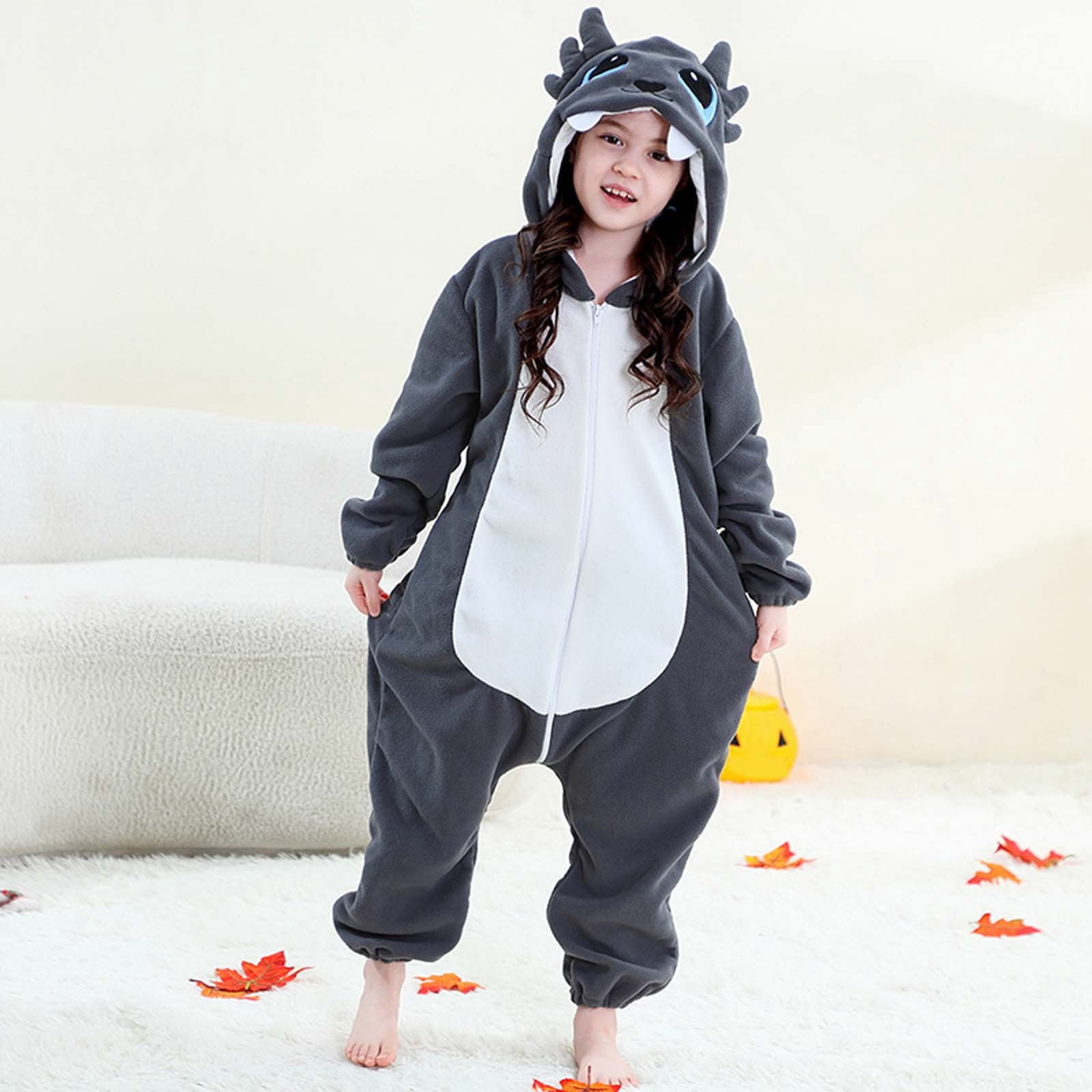 Hrsba Kids Onesie Pajamas, Kids Jumpsuit For 3-12 Years Unisex Kids Fleece Hooded Romper