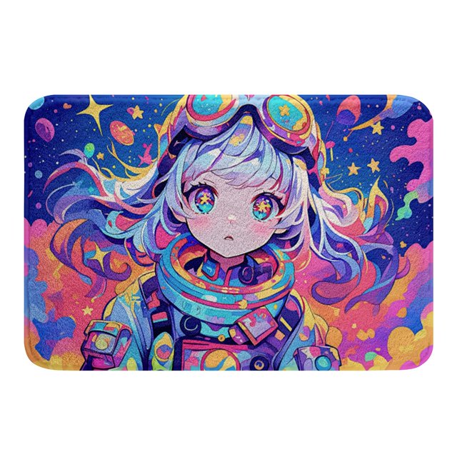YST Watercolor Anime Girl Bath Mat, 3D Anime Bathroom Rugs Cosmo Galaxy Sci-Fi Virtual Reality Non Slip Bath Rug Graffti Stars Print Bathroom Accessories 16"X24"