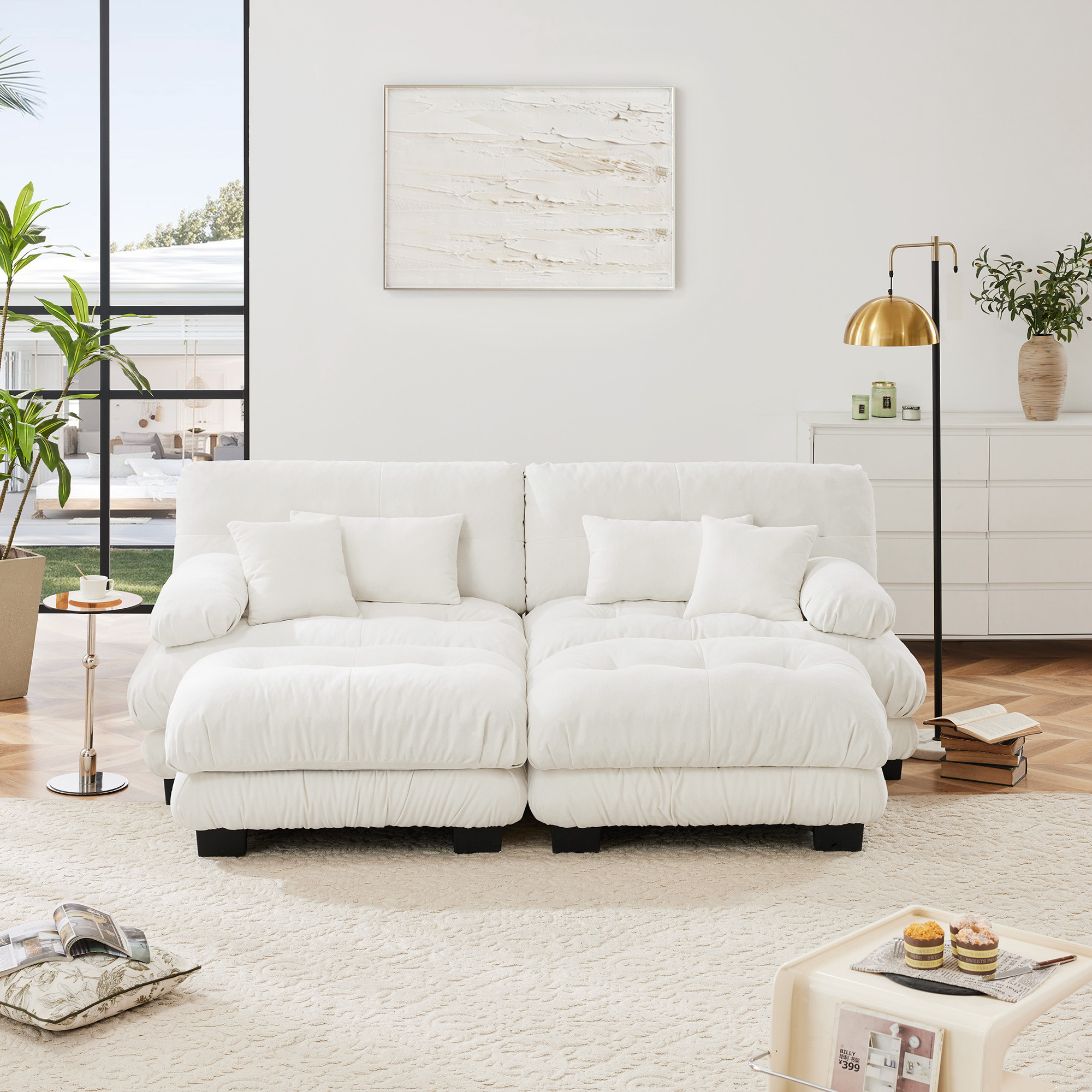 Alvantor Oversized Modular Sectional Sofa 2 Seat U Shaped Cloud Couch 94" Chenille Deep Seat Sofa with Convertible Ottomans for Living Room Bedroom White