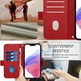 thumbnail image 4 of Designed for iPhone 16e Case Wallet, Women Flip Folio Cover with Embossed PU Leather Stand Credit Card Holders Slots Wrist Strap + Shoulder Strap Phone Case, RFID Blocking, Red, 4 of 12
