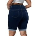 thumbnail image 2 of Gocolloa Womens Plus Size Jean Shorts Stretchy High Waisted Ripped Roll Hem Denim Bermuda Shorts 10" Inseam Dark Blue 14W, 2 of 5