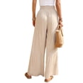 thumbnail image 6 of HUBERY Women Tie Front High Waisted Smocked Wide Leg Tiered Solid Color Pant, 6 of 7