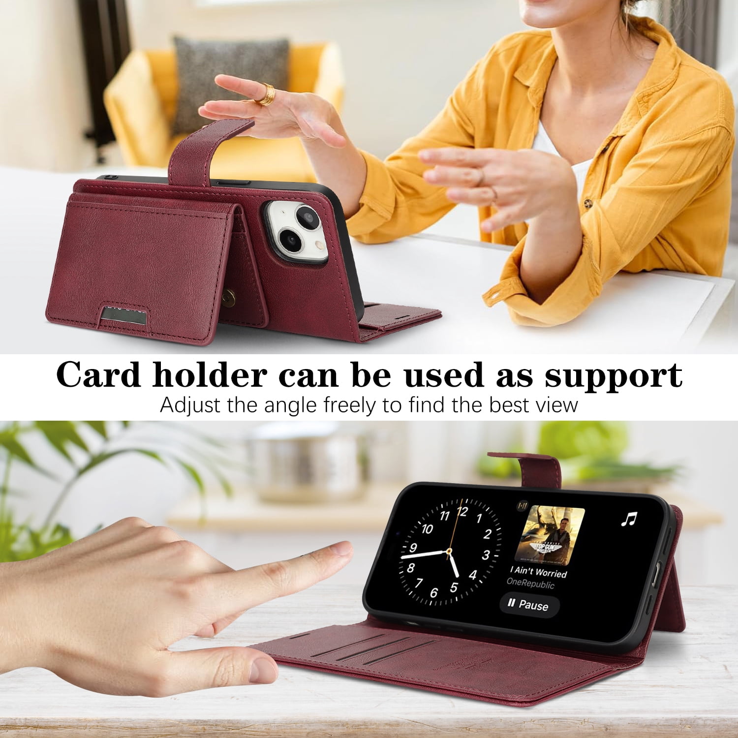 Dteck for iPhone 15 Case Detachable Wallet Case with Card Holder, 3 in 1 PU Leather Flip Folio with RFID Blocking Stand Shockproof Phone Cover,Red