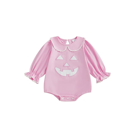 Gzhioc Infant Baby Girl Halloween Fall Bodysuit 0 3 6 12 18 Months Long Sleeve Doll Collar Pumpkin Romper