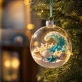 thumbnail image 3 of Ocean Themed Glass Christmas Ball Ornament with Battery Operated Led Light, Clear Sphere with Seashells and Waves, Hanging Decoration for Christmas Tree, 3 of 3
