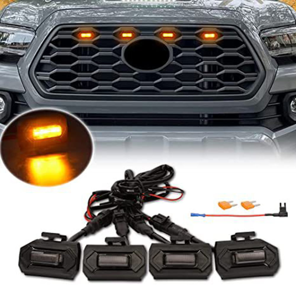 Amber Grill Lights Grill Light Smoked Amber Grille Lights Compatible with Toyota Tacoma 2020 2021 2022 OEM Grill of TRD Off Road & Sport with Fuse 