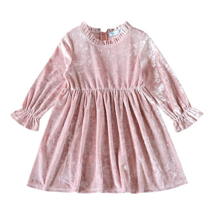

Qufokar mas Baby Outfit Clothes for Girls 4-5 Years Old Kids Toddler Girls Long Ruffled Sleeve Patchwork Solid Velutum Princess Dress Outfits