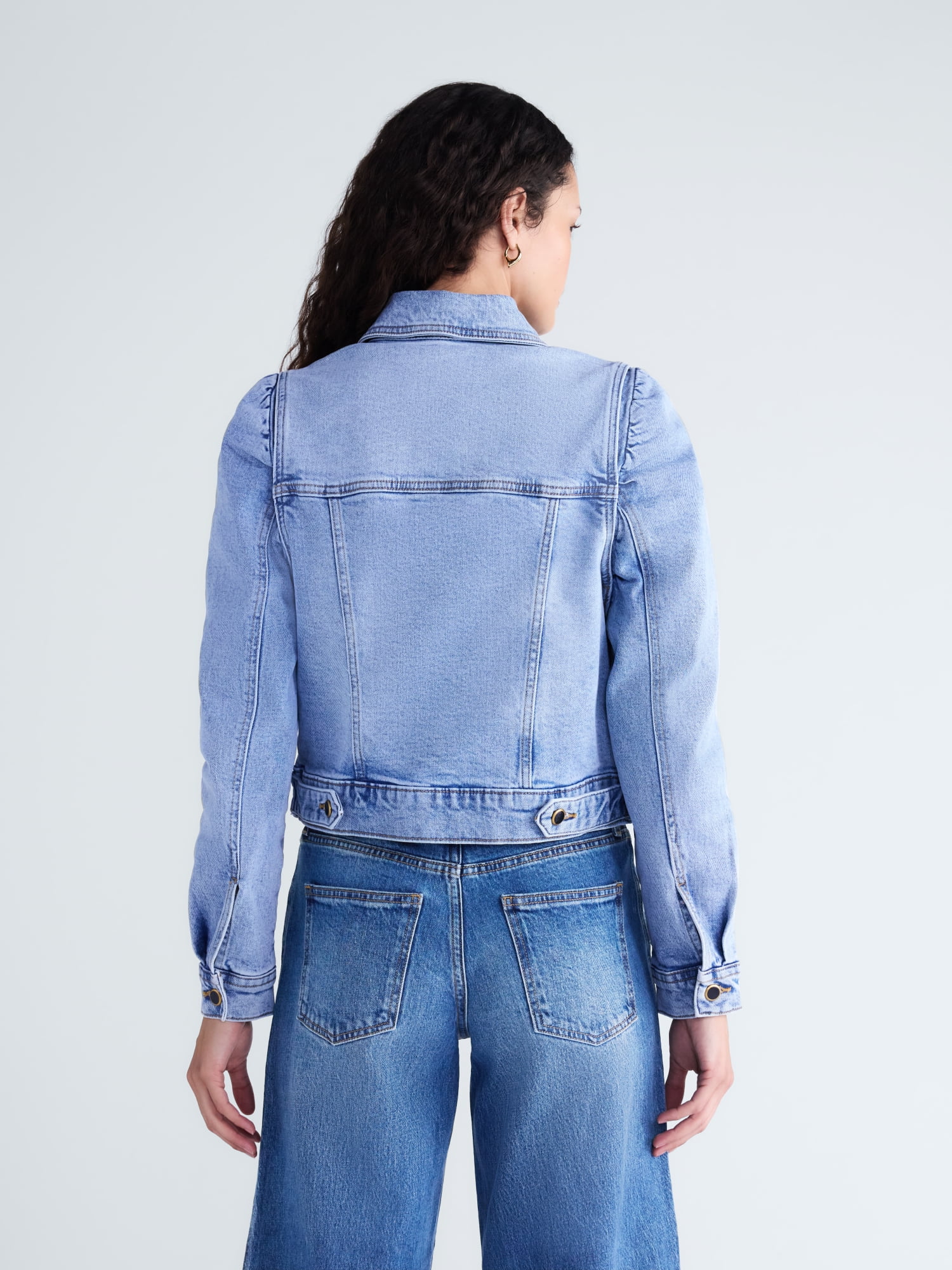 Scoop Women’s Denim Trucker Jacket with Puff Sleeves, Sizes XS-XXL
