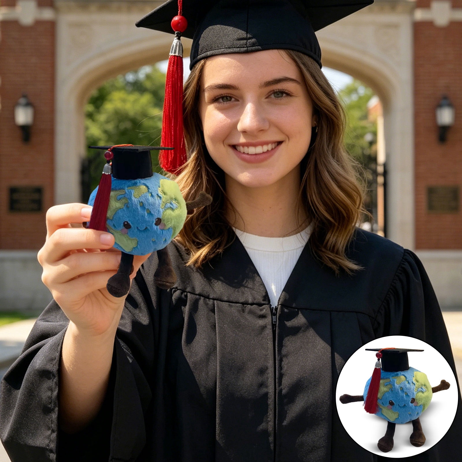 Plush Toy, Graduation Cap Earth, 1 Piece Cute Stuffed Toy, For Graduation Season Student Commemorative Gift Astronomy Lover Collection Decor