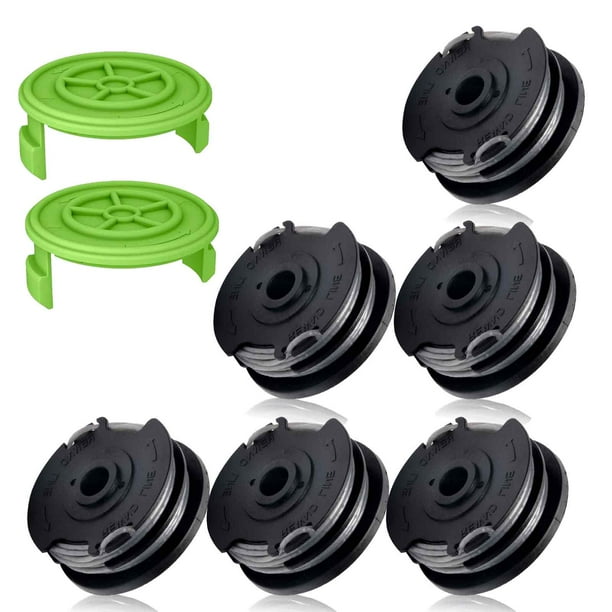 8 cuerdas dobles para malezas compatibles con cortadoras de hilo Greenworks 2101602, 2101602A, STBA40B210, BST4000, cuerda de repuesto de 0,065 pulgadas (2900719) y cubierta de tapa de carrete (6