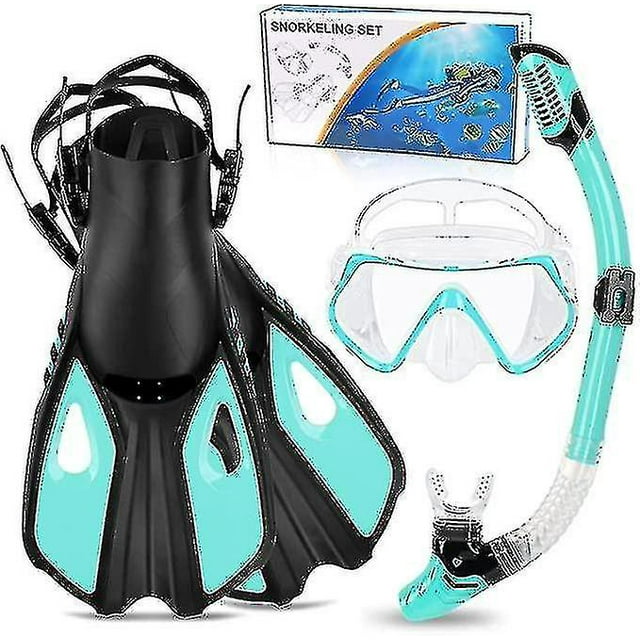 Snorkel Set Adults, 3 Piece Diving Set With Flippers, Mask And Snorkel Set For Men And Womensebneei