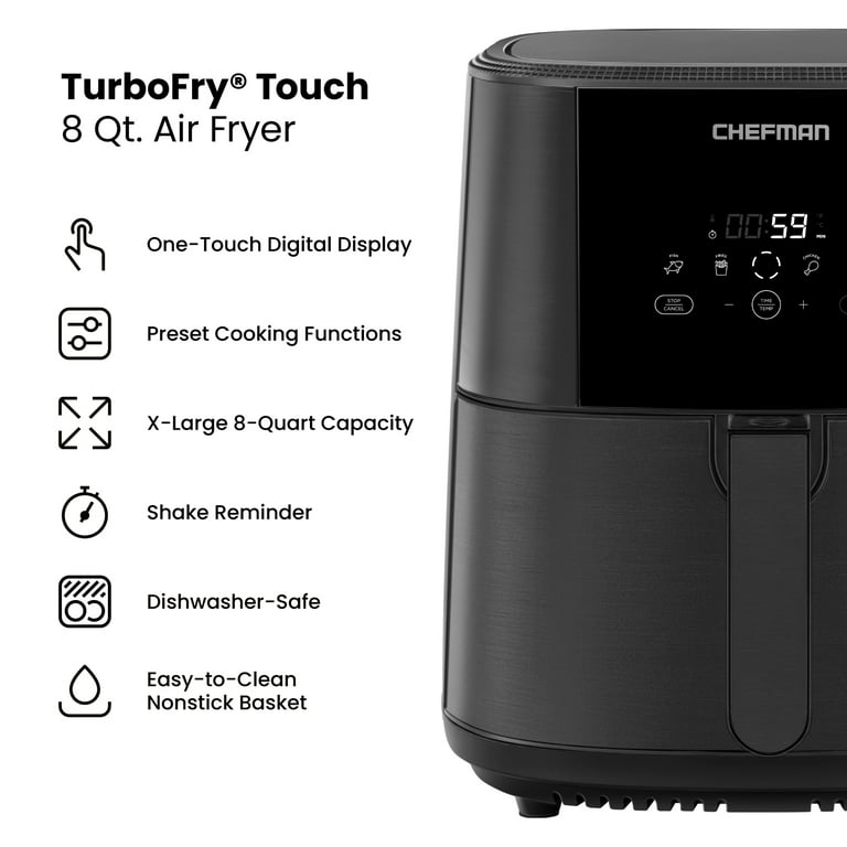  Chefman Digital Air Fryer, Large 5 Qt Family Size, One Touch  Digital Control Presets, French Fries, Chicken, Meat, Fish, Nonstick  Dishwasher-Safe Parts, Automatic Shutoff, Black : Home & Kitchen
