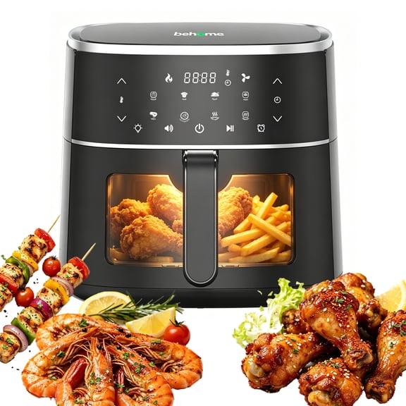 Behome 6QT Air Fryer, 8-in-1 Compact Airfryer for Roast, Broil, Dehydrate,Quick& Easy Meals,Visible Window,Black