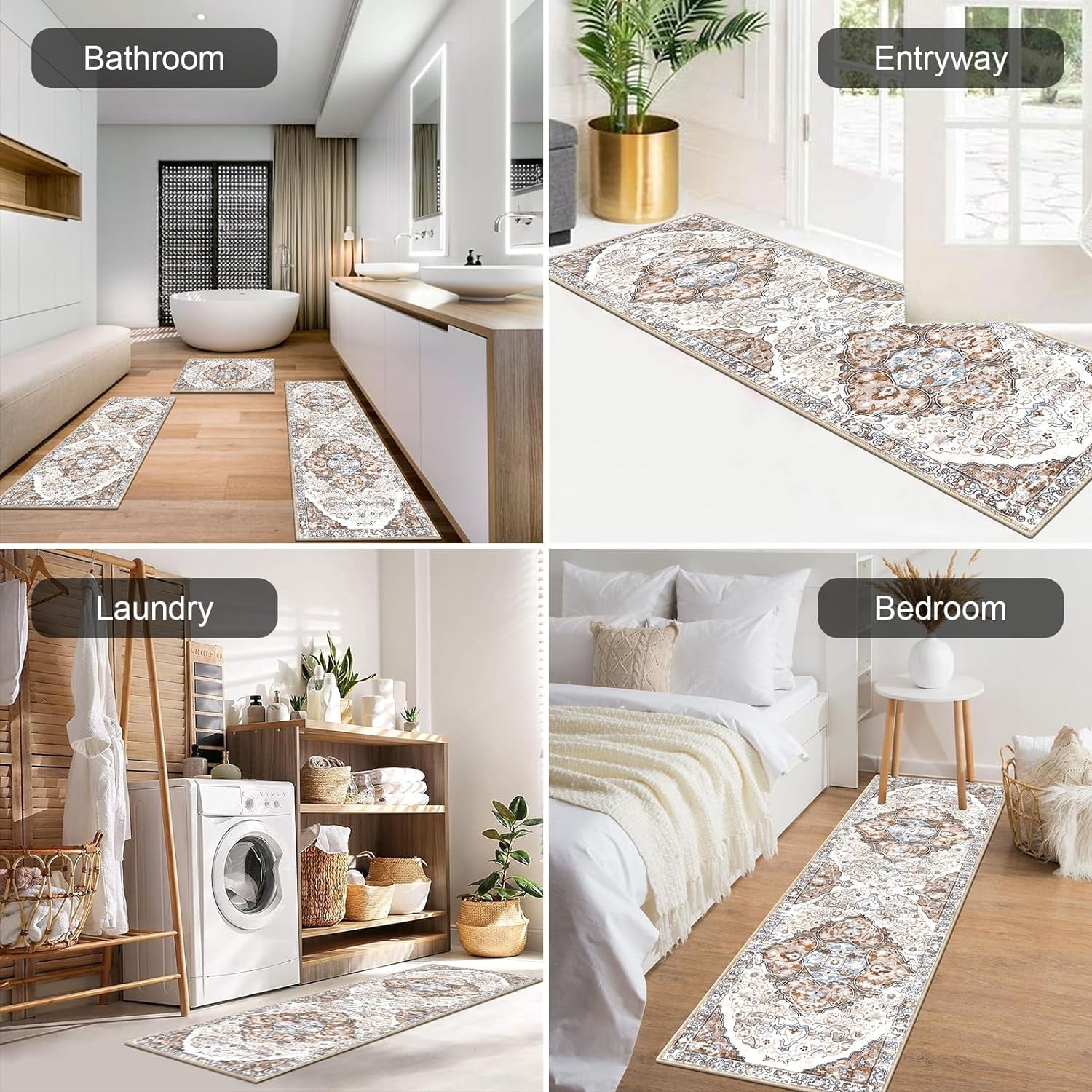 Farmhouse Kitchen Rugs Sets of 3 Non Slip Washable Kitchen Rugs and Mats Boho Kitchen Mats for Floor Kitchen Runner Rug Kitchen Carpet Rug Runner for Hallways Kitchen Laundry