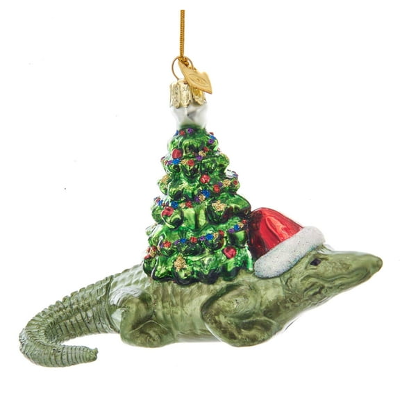 Kurt Adler Noble Gems 4.75-Inch Green Alligator with Christmas Tree Ornament