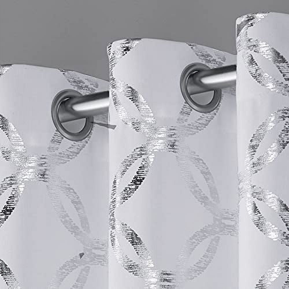 Exclusive Home Modo Metallic Geometric Grommet Top Curtain Panel Pair, 54"x63", Winter White